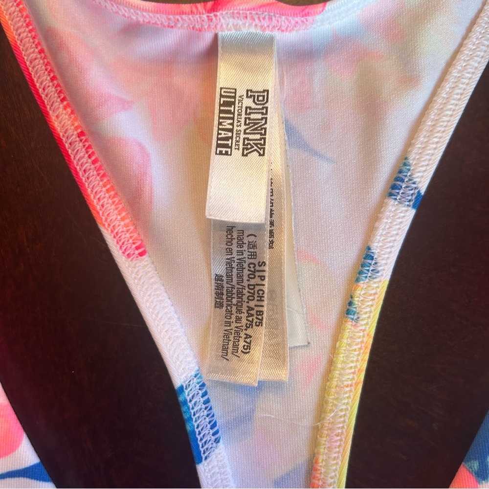 PINK Victoria's Secret White Tropical Floral Print Twist Sports Bra Gym to Swim - Picture 2 of 4